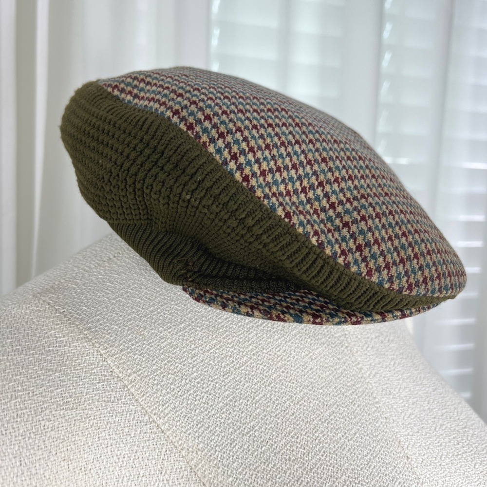 Alf Owen Manchester Ltd Vintage Green Knit Houndstooth Newsboy Flat Cap Hat